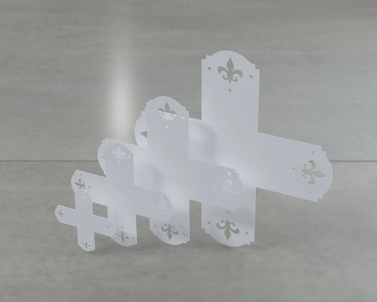 Crowned Fleur De Lis Style X Brackets - Various Sizes - Wood Post Brackets - construction brackets - brackets for post and beam construction - beam supports - post support - timber frame brackets - barndominium brackets - exposed beam brackets