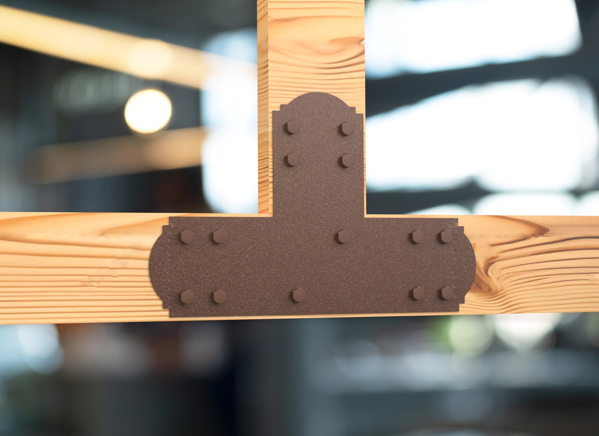T Bracket - Crowned Style - For 8 Inch Lumber - Wood Post Brackets - construction brackets - brackets for post and beam construction - beam supports - post support - timber frame brackets - barndominium brackets - exposed beam brackets