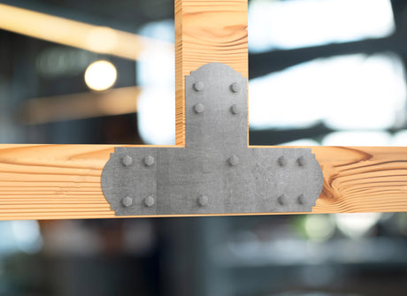 T Bracket - Crowned Style - For 8 Inch Lumber - Wood Post Brackets - construction brackets - brackets for post and beam construction - beam supports - post support - timber frame brackets - barndominium brackets - exposed beam brackets