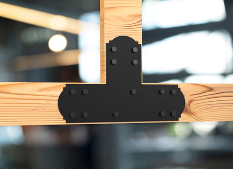 T Bracket - Crowned Style - For 8 Inch Lumber - Wood Post Brackets - construction brackets - brackets for post and beam construction - beam supports - post support - timber frame brackets - barndominium brackets - exposed beam brackets