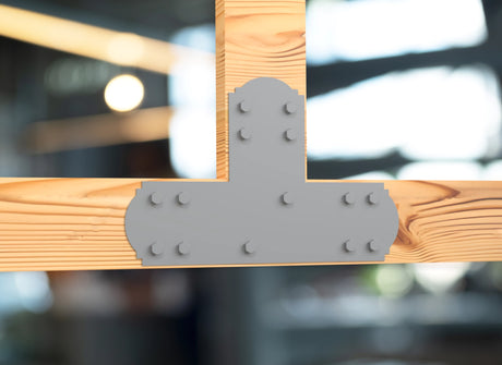 T Bracket - Crowned Style - For 8 Inch Lumber - Wood Post Brackets - construction brackets - brackets for post and beam construction - beam supports - post support - timber frame brackets - barndominium brackets - exposed beam brackets