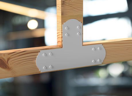 T Bracket - Crowned Style - For 6 Inch Lumber - Wood Post Brackets - construction brackets - brackets for post and beam construction - beam supports - post support - timber frame brackets - barndominium brackets - exposed beam brackets