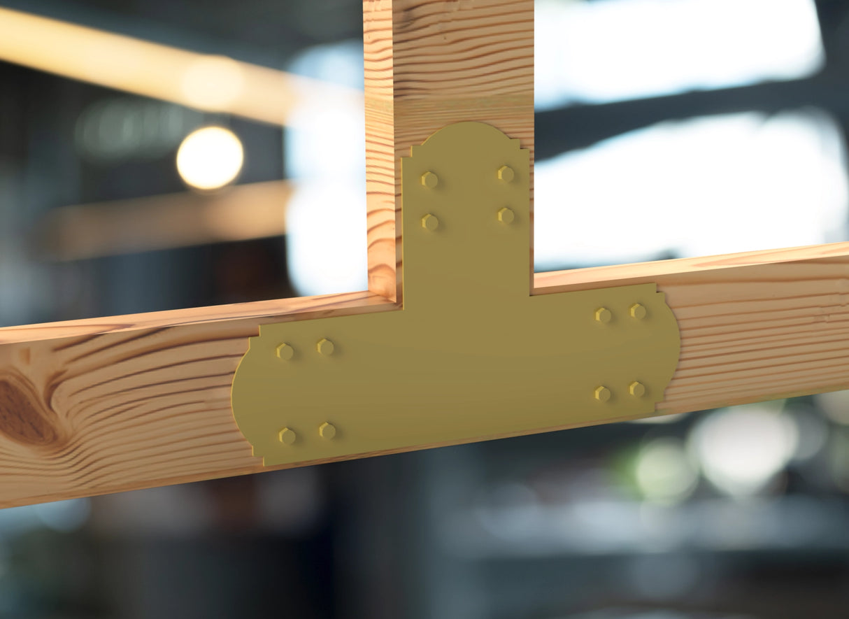 T Bracket - Crowned Style - For 6 Inch Lumber - Wood Post Brackets - construction brackets - brackets for post and beam construction - beam supports - post support - timber frame brackets - barndominium brackets - exposed beam brackets