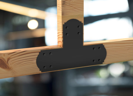 T Bracket - Crowned Style - For 6 Inch Lumber - Wood Post Brackets - construction brackets - brackets for post and beam construction - beam supports - post support - timber frame brackets - barndominium brackets - exposed beam brackets