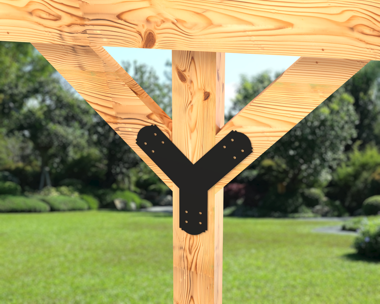 Y Bracket - Crowned Style - For 4 Inch Post - Wood Post Brackets - construction brackets - brackets for post and beam construction - beam supports - post support - timber frame brackets - post frame buildings - barndominium brackets - exposed beam brackets