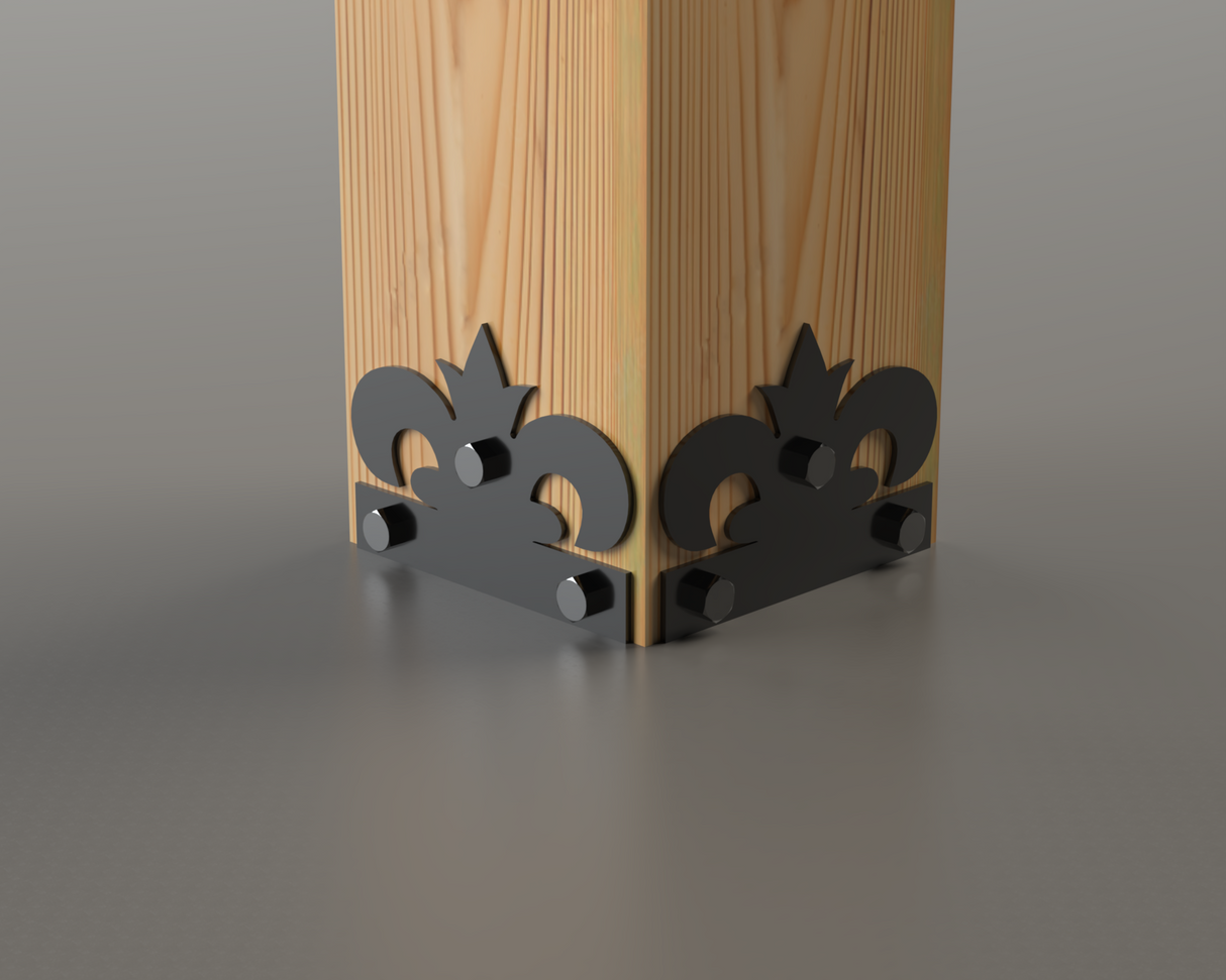 Decorative Post Base Plates (Pack of 2) - Fleur De Lis Style - Wood Post Brackets - construction materials - building supposrts - beam supports - post support - timber frame brackets - wood frame buildings - post frame buildings - barndominium brackets - exposed beam brackets