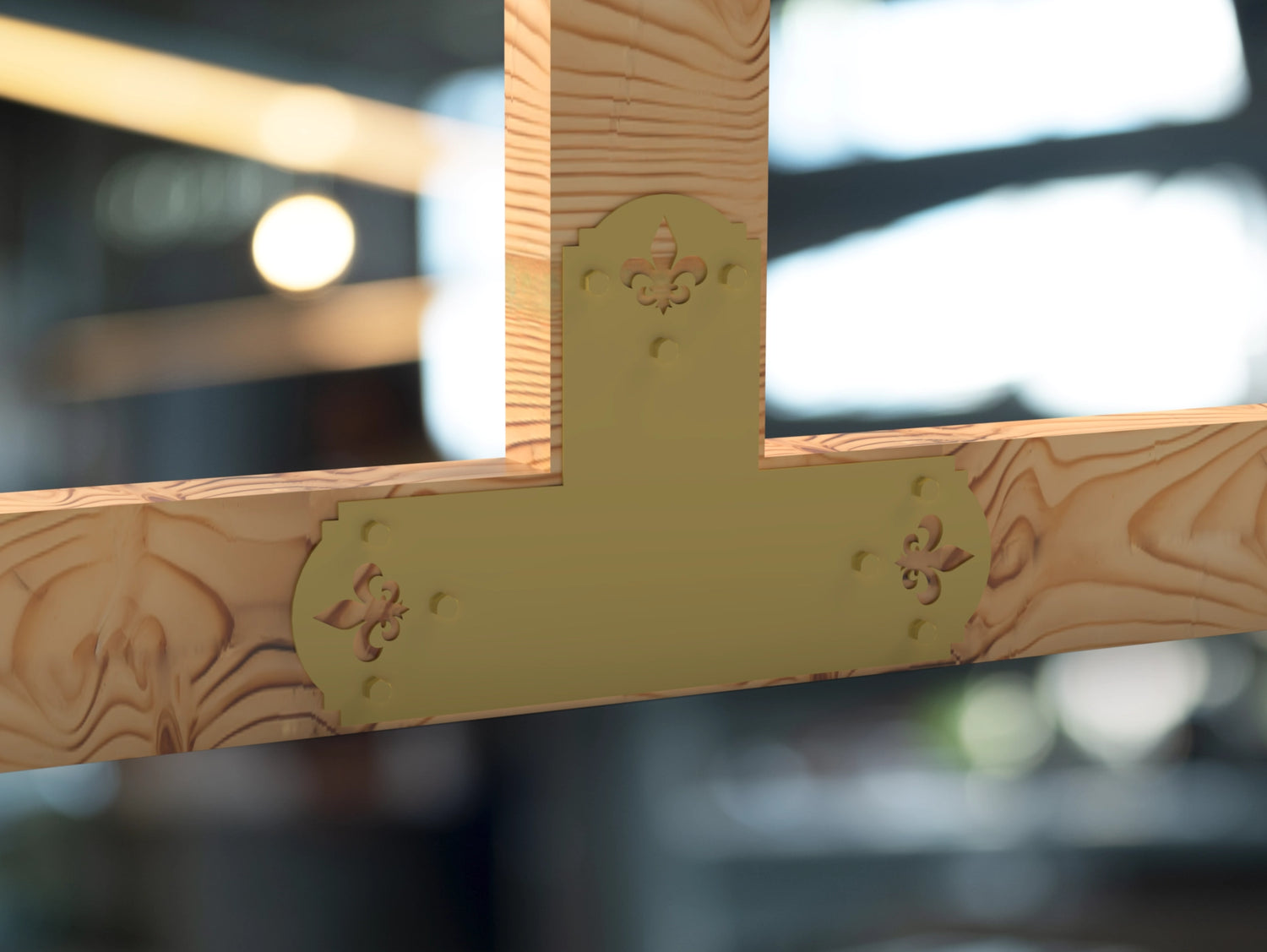 T Bracket - Crowned Fleur De Lis - For 8 Inch Lumber - Wood Post Brackets - construction brackets - brackets for post and beam construction - beam supports - post support - timber frame brackets - barndominium brackets - exposed beam brackets