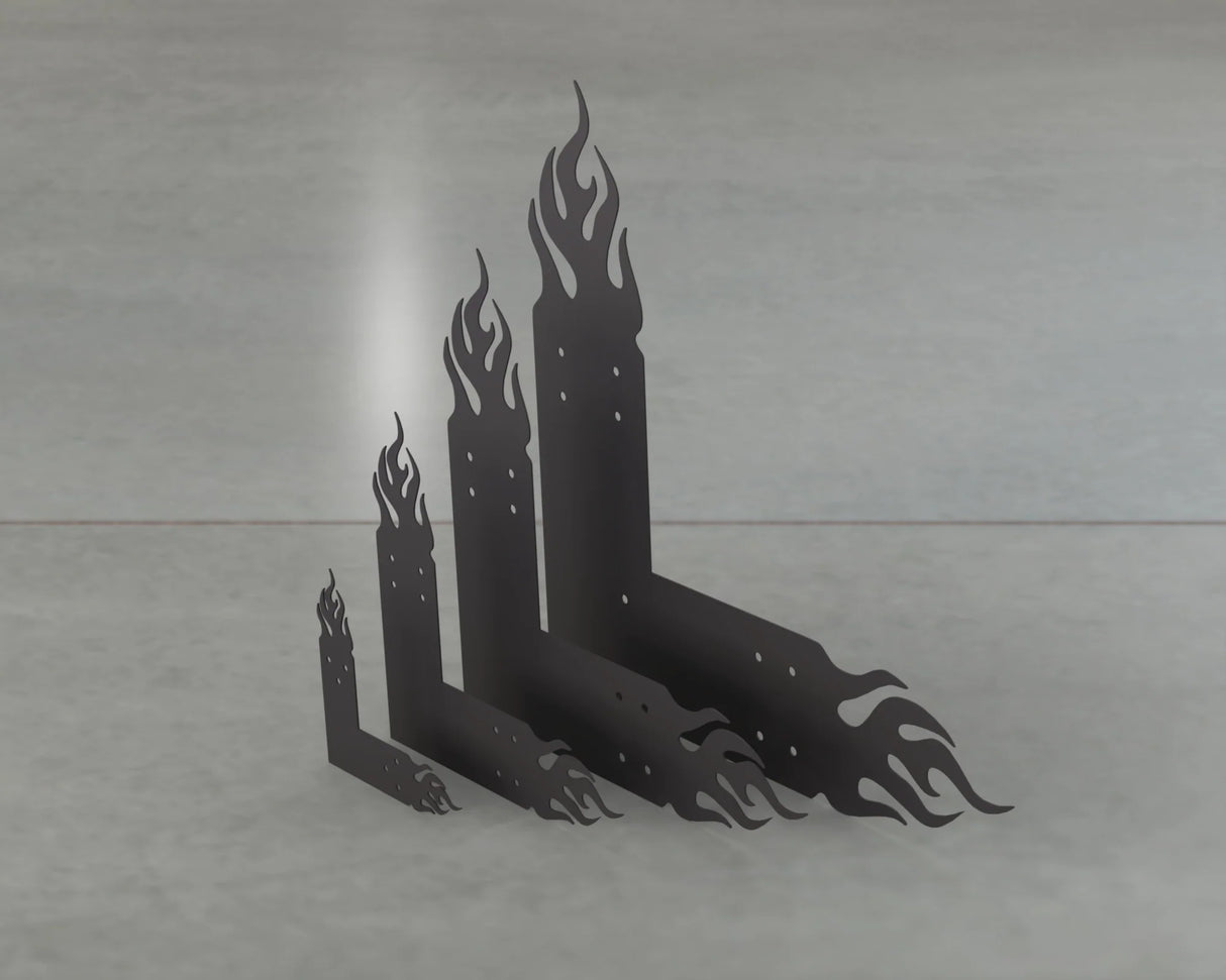 Flaming L Brackets - Various Sizes - Wood Post Brackets - construction brackets - brackets for post and beam construction - beam supports - post support - timber frame brackets - barndominium brackets - exposed beam brackets