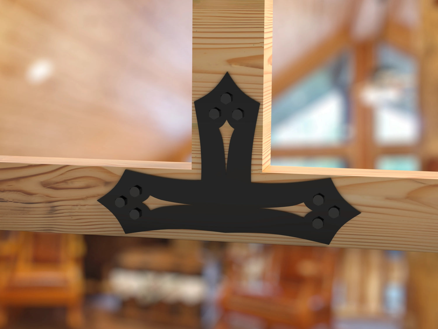 T Bracket - Gothic Style - For 4 Inch Lumber - Wood Post Brackets - construction brackets - brackets for post and beam construction - beam supports - post support - timber frame brackets - barndominium brackets - exposed beam brackets