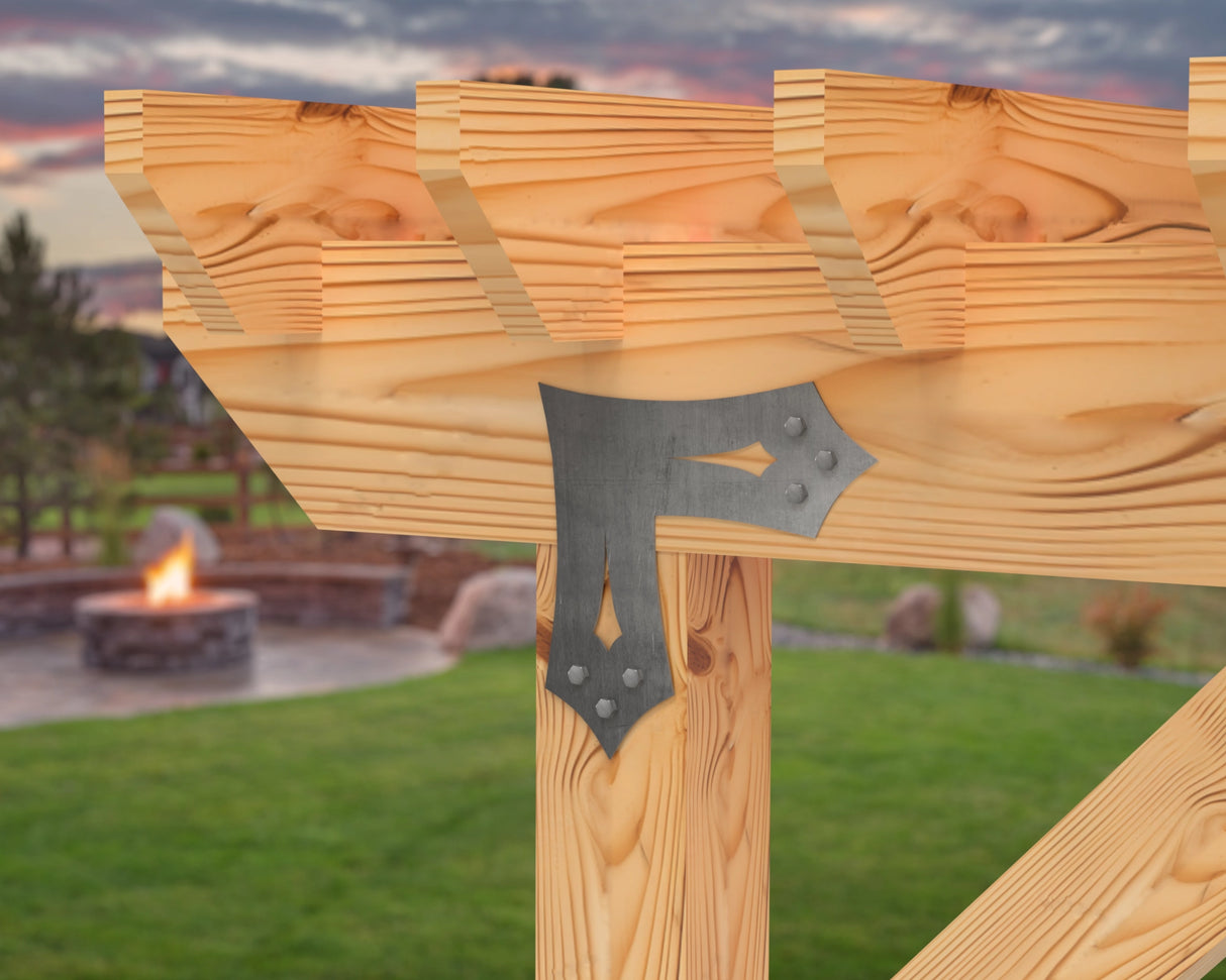 L Bracket - Gothic Style - For 8 Inch Lumber - Wood Post Brackets - construction brackets - brackets for post and beam construction - beam supports - post support - timber frame brackets - barndominium brackets - exposed beam brackets