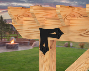 L Bracket - Gothic Style - For 8 Inch Lumber - Wood Post Brackets - construction brackets - brackets for post and beam construction - beam supports - post support - timber frame brackets - barndominium brackets - exposed beam brackets