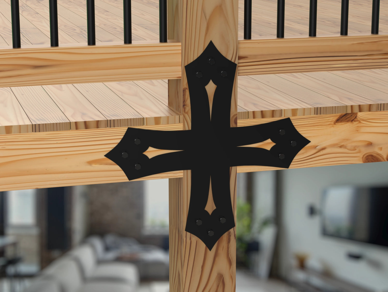 X Bracket - Gothic Style - For 8 Inch Lumber - Wood Post Brackets - construction brackets - brackets for post and beam construction - beam supports - post support - timber frame brackets - barndominium brackets - exposed beam brackets