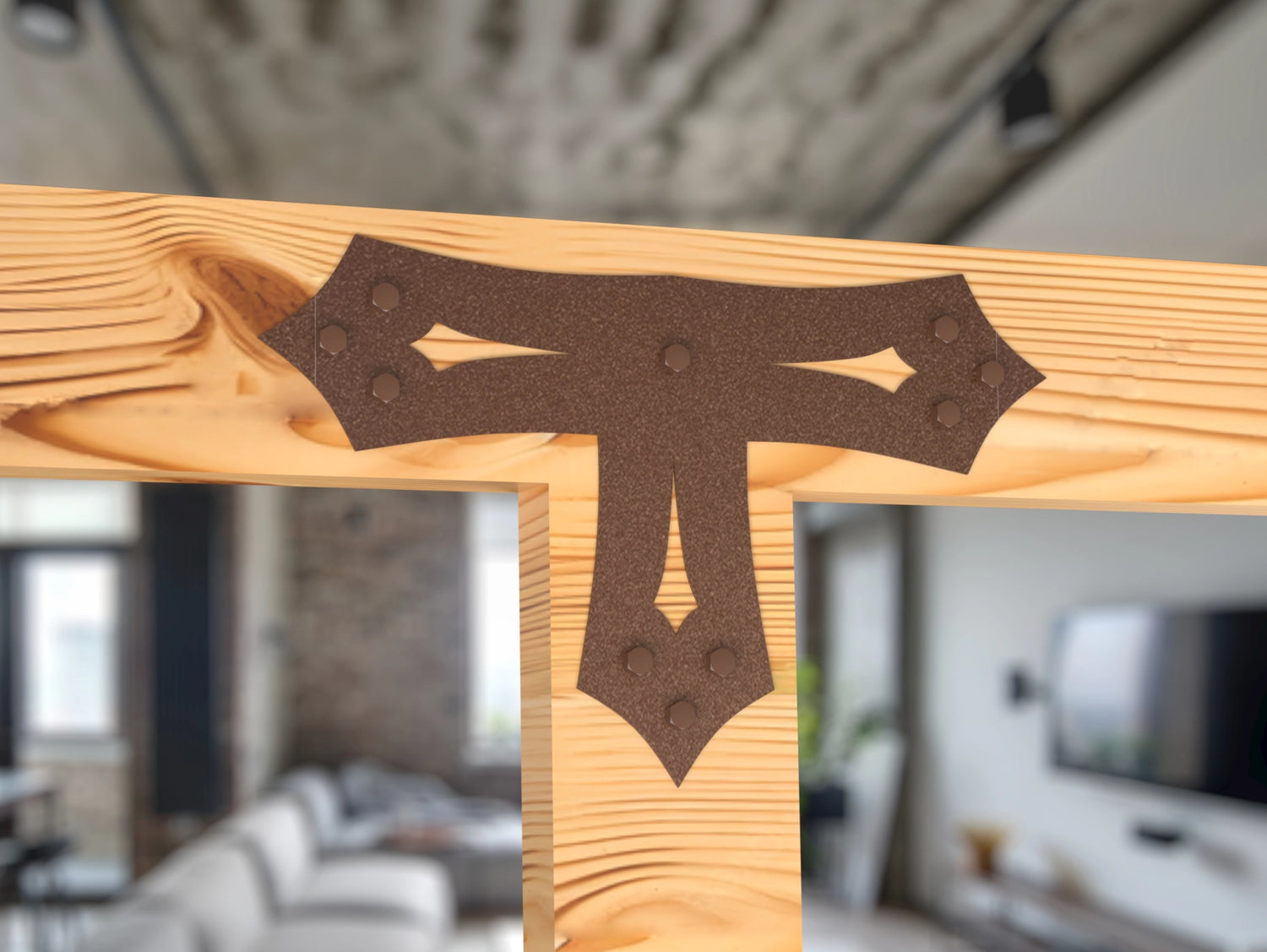 T Bracket - Gothic Style - For 8 Inch Lumber - Wood Post Brackets - construction brackets - brackets for post and beam construction - beam supports - post support - timber frame brackets - barndominium brackets - exposed beam brackets