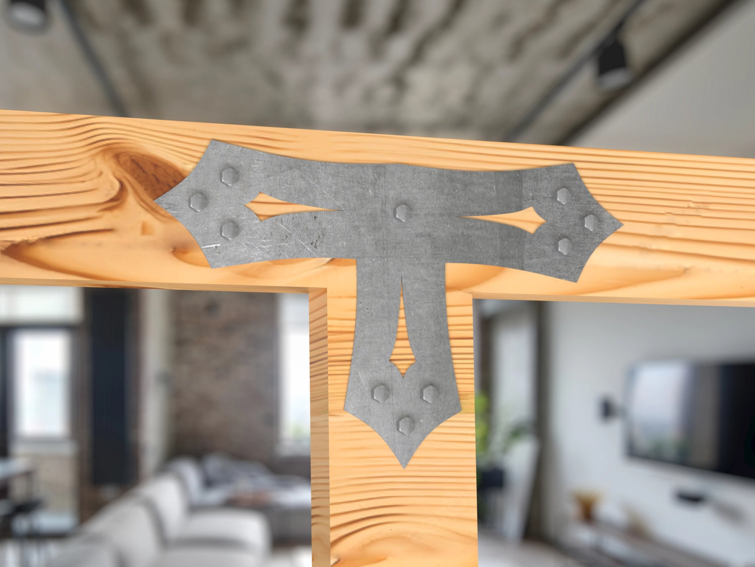 T Bracket - Gothic Style - For 8 Inch Lumber - Wood Post Brackets - construction brackets - brackets for post and beam construction - beam supports - post support - timber frame brackets - barndominium brackets - exposed beam brackets
