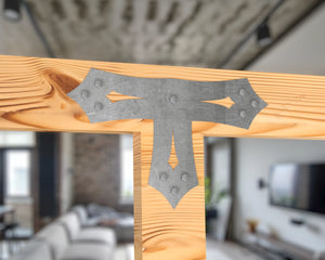 T Bracket - Gothic Style - For 8 Inch Lumber - Wood Post Brackets - construction brackets - brackets for post and beam construction - beam supports - post support - timber frame brackets - barndominium brackets - exposed beam brackets
