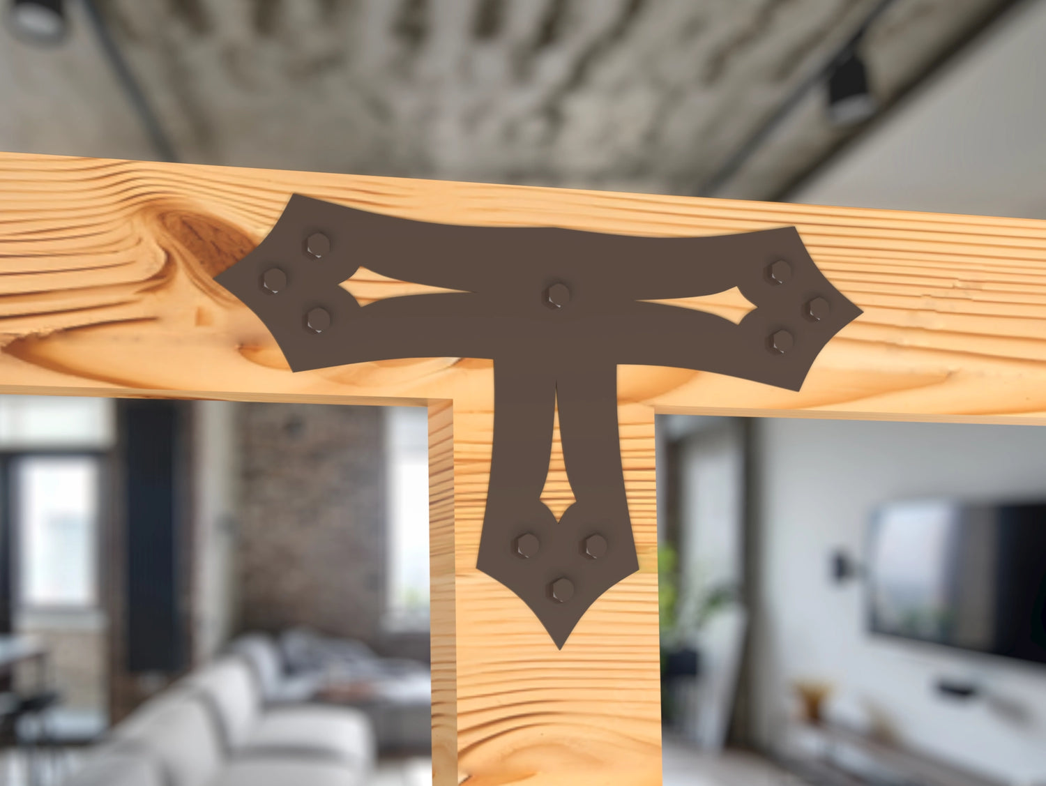 T Bracket - Gothic Style - For 8 Inch Lumber - Wood Post Brackets - construction brackets - brackets for post and beam construction - beam supports - post support - timber frame brackets - barndominium brackets - exposed beam brackets