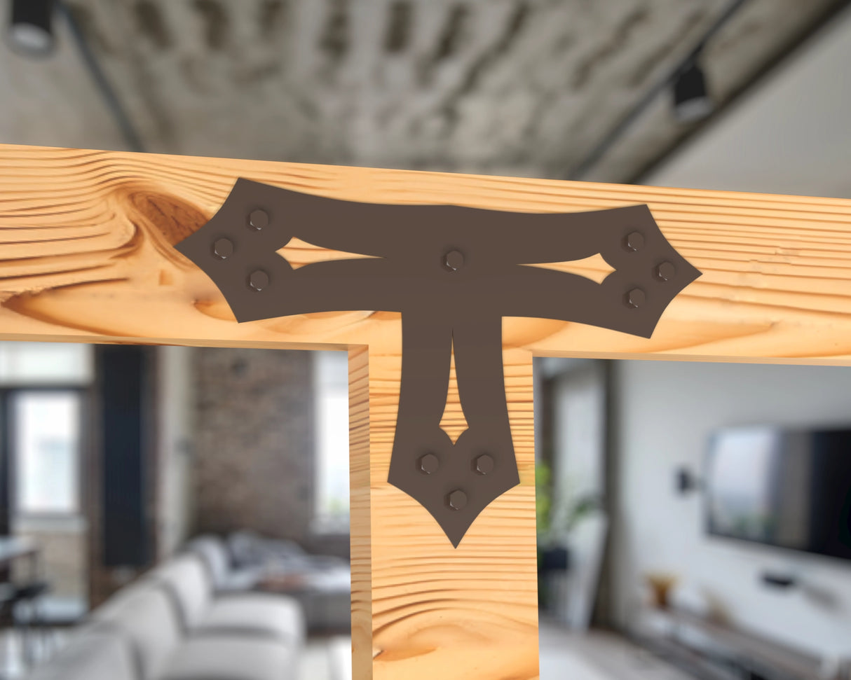 T Bracket - Gothic Style - For 8 Inch Lumber - Wood Post Brackets - construction brackets - brackets for post and beam construction - beam supports - post support - timber frame brackets - barndominium brackets - exposed beam brackets