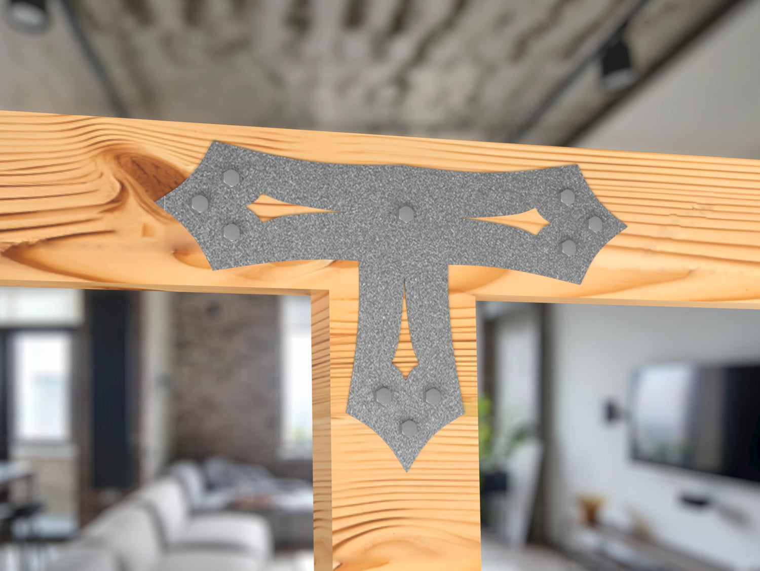 T Bracket - Gothic Style - For 8 Inch Lumber - Wood Post Brackets - construction brackets - brackets for post and beam construction - beam supports - post support - timber frame brackets - barndominium brackets - exposed beam brackets