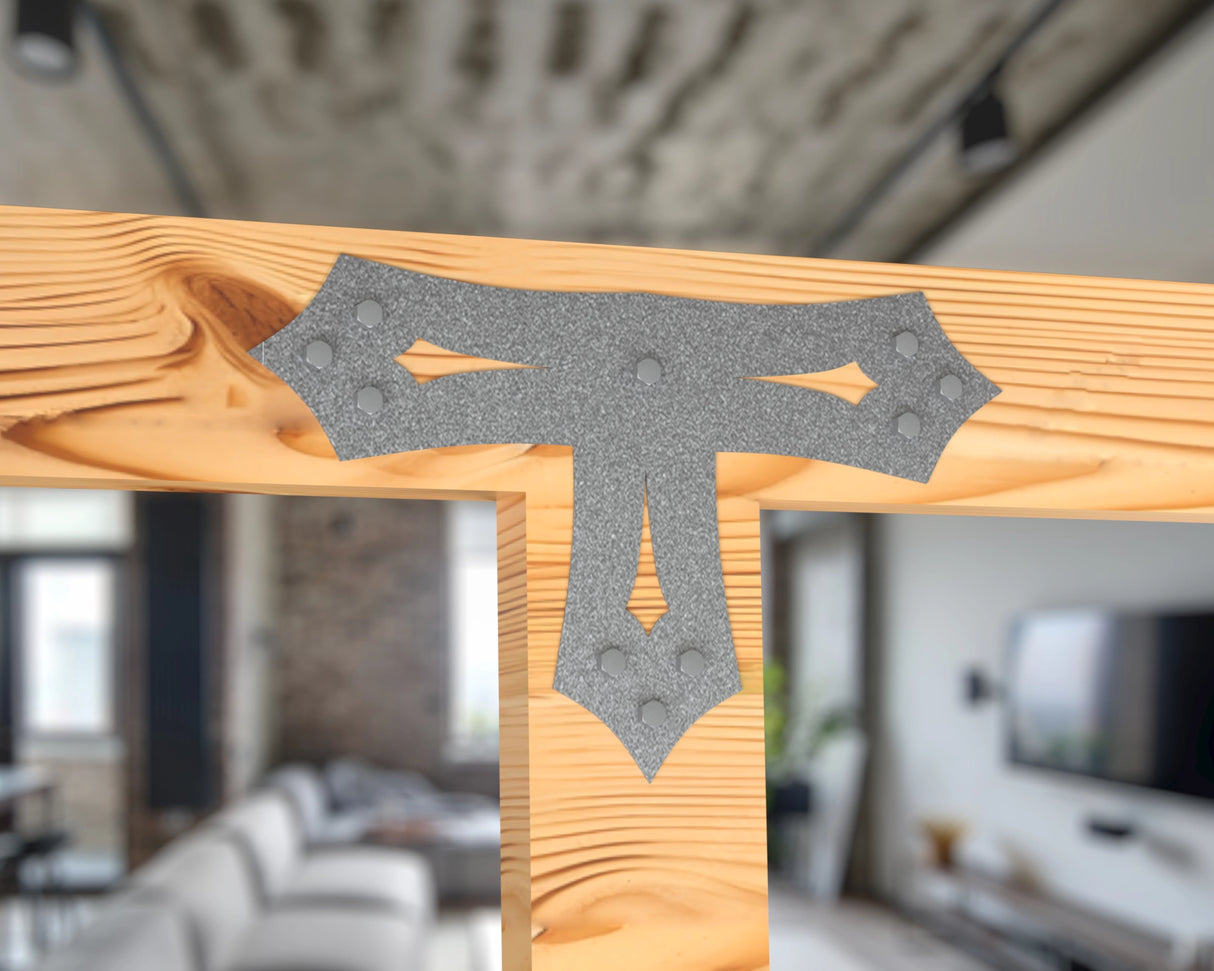 T Bracket - Gothic Style - For 8 Inch Lumber - Wood Post Brackets - construction brackets - brackets for post and beam construction - beam supports - post support - timber frame brackets - barndominium brackets - exposed beam brackets