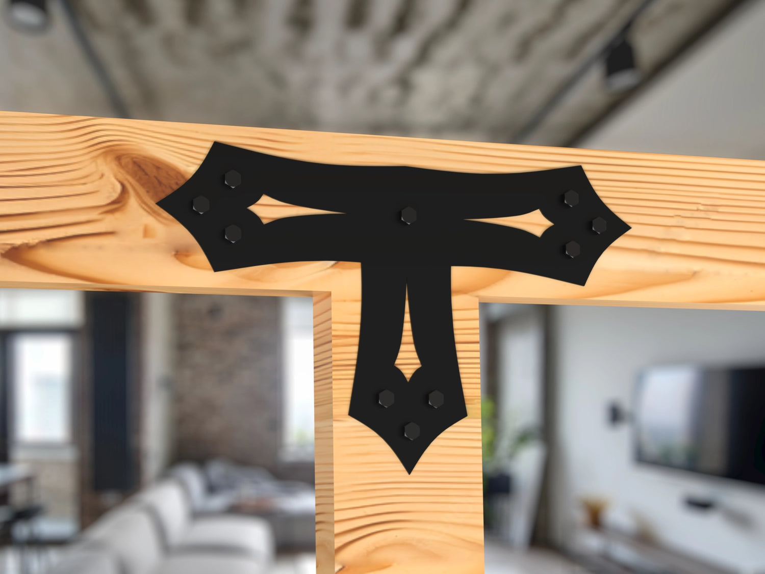 T Bracket - Gothic Style - For 8 Inch Lumber - Wood Post Brackets - construction brackets - brackets for post and beam construction - beam supports - post support - timber frame brackets - barndominium brackets - exposed beam brackets