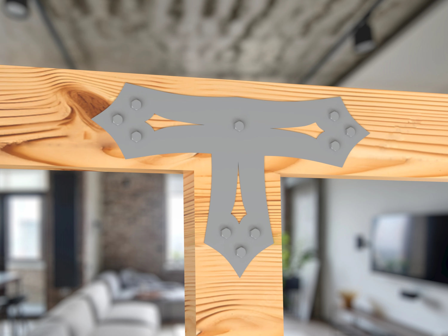 T Bracket - Gothic Style - For 8 Inch Lumber - Wood Post Brackets - construction brackets - brackets for post and beam construction - beam supports - post support - timber frame brackets - barndominium brackets - exposed beam brackets