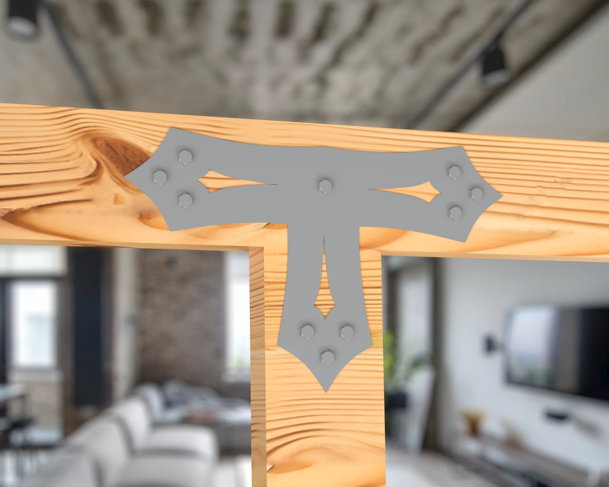 T Bracket - Gothic Style - For 8 Inch Lumber - Wood Post Brackets - construction brackets - brackets for post and beam construction - beam supports - post support - timber frame brackets - barndominium brackets - exposed beam brackets