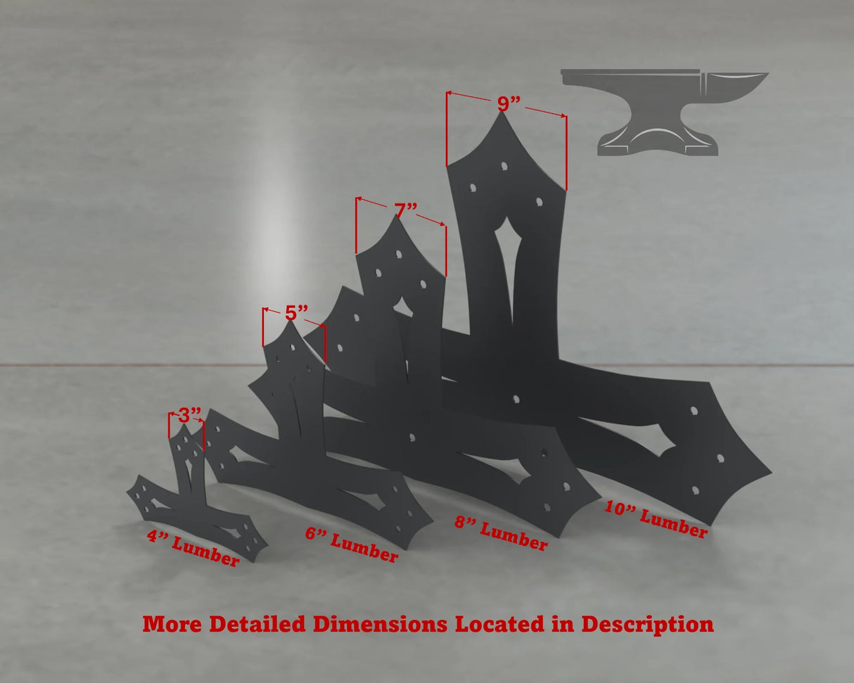Gothic Style T Brackets - Various Sizes - Wood Post Brackets - construction brackets - brackets for post and beam construction - beam supports - post support - timber frame brackets - barndominium brackets - exposed beam brackets