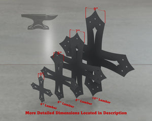 Gothic Style X Brackets - Various Sizes - Wood Post Brackets - construction brackets - brackets for post and beam construction - beam supports - post support - timber frame brackets - barndominium brackets - exposed beam brackets