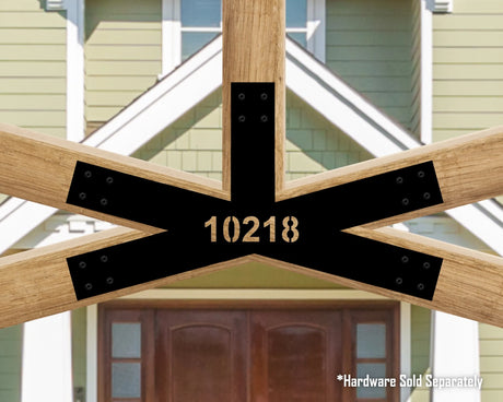 Custom Gable Bracket with Address for Exposed Truss, Angled Base - Wood Post Brackets - construction materials - building supports - beam supports - post supports