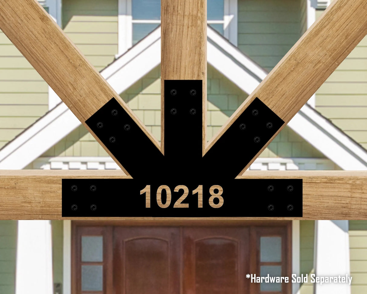 Custom Gable Bracket with Custom Address for Exposed Truss - Wood Post Brackets - construction materials - building supports - beam supports - post supports