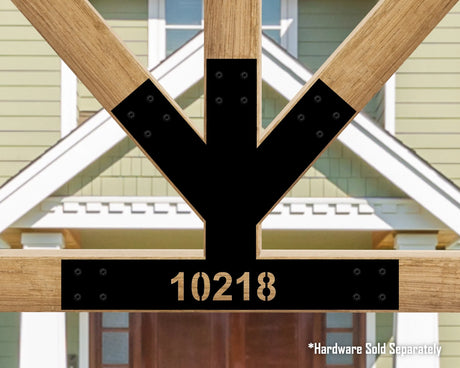 Custom Gable Bracket with Address Exposed Truss, V Top - Wood Post Brackets - construction materials - building supports - beam supports - post supports