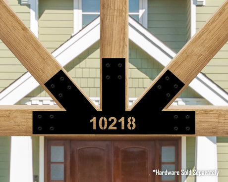 Custom Gable Bracket with Address for Exposed Truss, Offset Bottom Joint - Wood Post Brackets - construction materials - building supports - beam supports - post supports