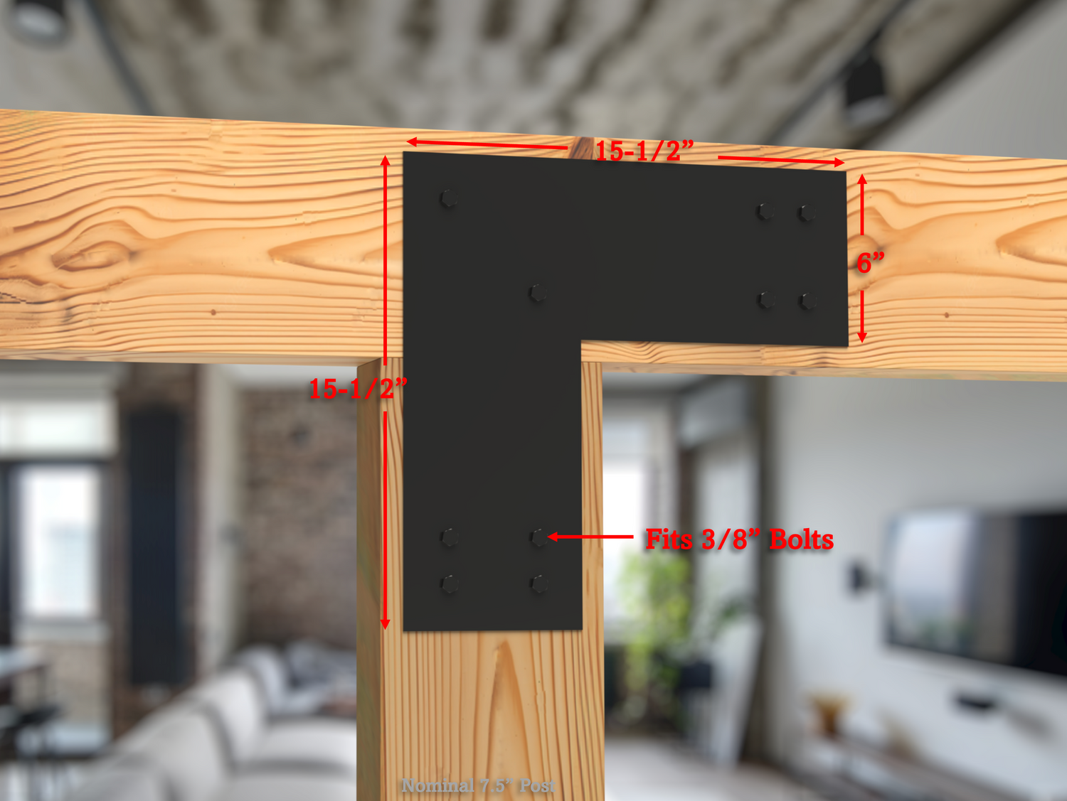 L Bracket - Industrial Style - 8 Inch Lumber - Wood Post Brackets - construction brackets - brackets for post and beam construction - beam supports - post support - timber frame brackets - barndominium brackets - exposed beam brackets