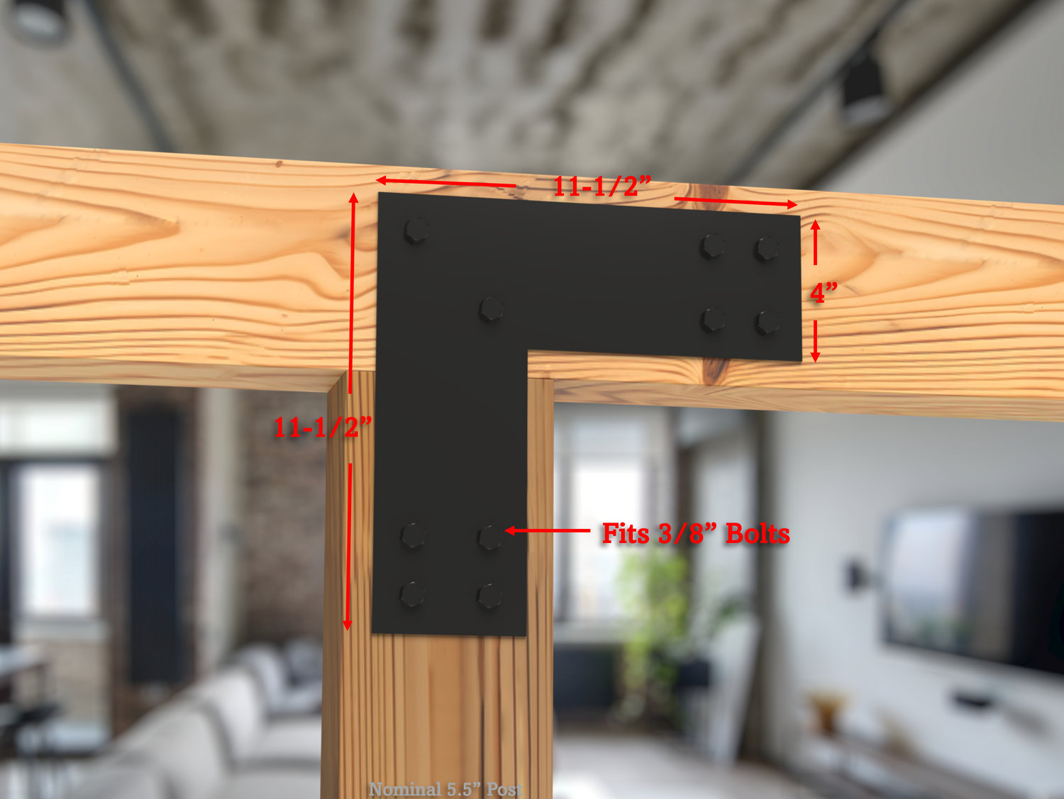 L Bracket - Industrial Style - 6 Inch Lumber - Wood Post Brackets - construction brackets - brackets for post and beam construction - beam supports - post support - timber frame brackets - barndominium brackets - exposed beam brackets