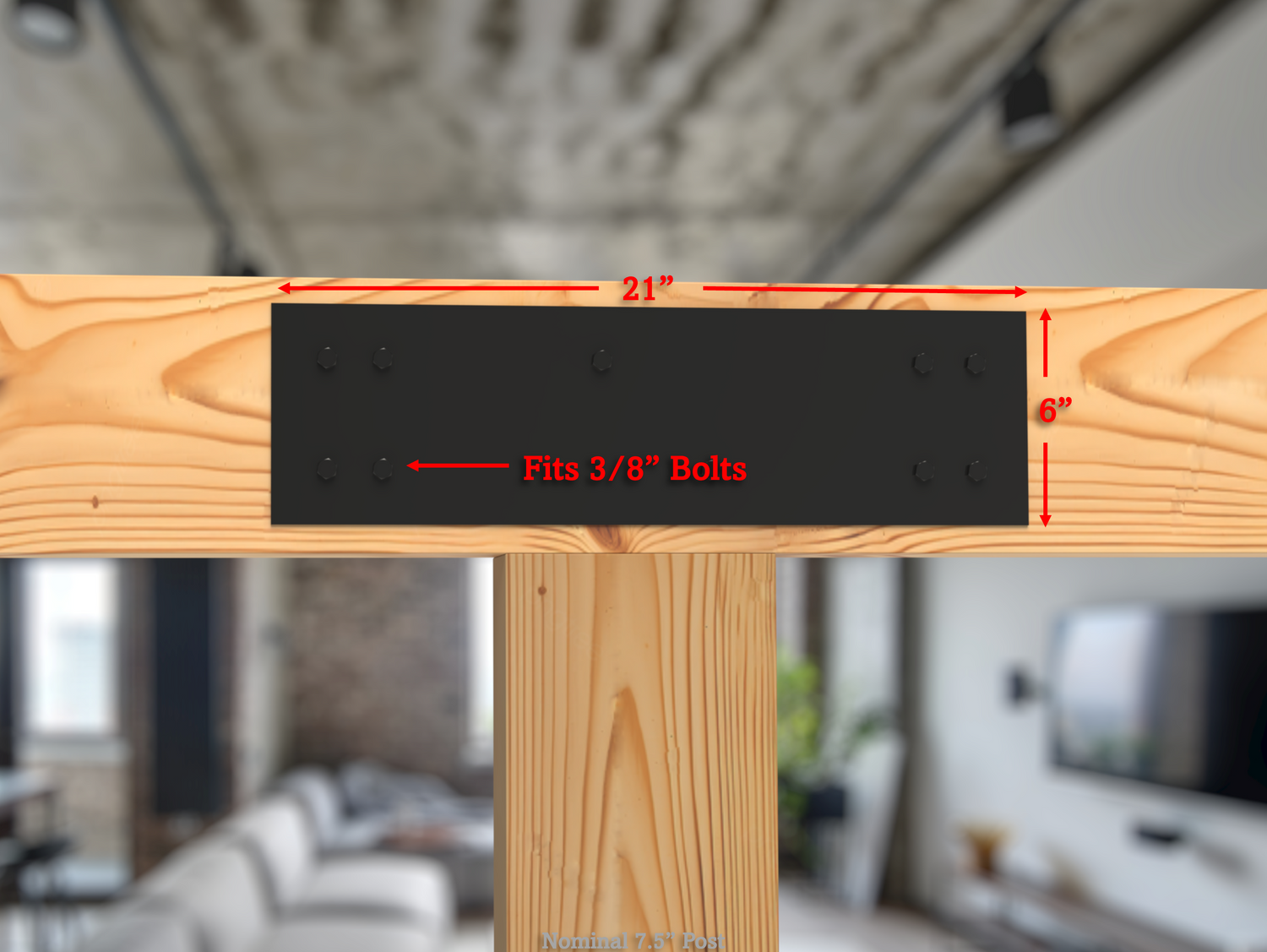 Straight Bracket - Industrial Style - 8 Inch Lumber - Wood Post Brackets - construction brackets - brackets for post and beam construction - beam supports - post support - timber frame brackets - barndominium brackets - exposed beam brackets