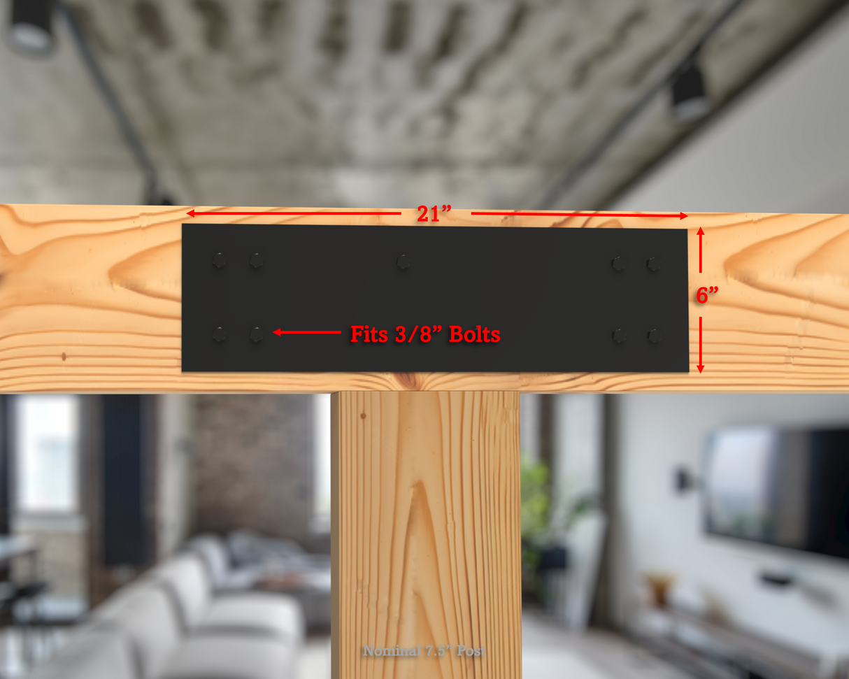 Straight Bracket - Industrial Style - 8 Inch Lumber - Wood Post Brackets - construction brackets - brackets for post and beam construction - beam supports - post support - timber frame brackets - barndominium brackets - exposed beam brackets