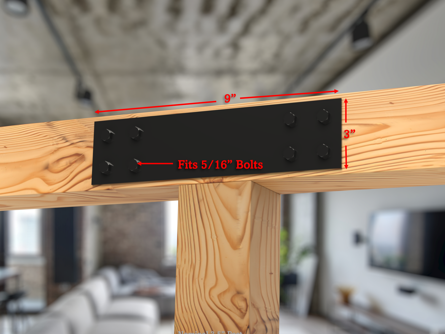 Straight Bracket - Industrial Style - 4 Inch Lumber - Wood Post Brackets - construction brackets - brackets for post and beam construction - beam supports - post support - timber frame brackets - barndominium brackets - exposed beam brackets