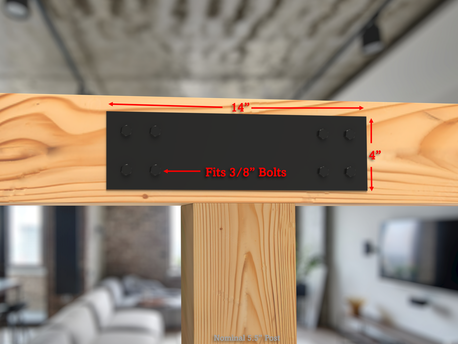 Straight Bracket - Industrial Style - 6 Inch Lumber - Wood Post Brackets - construction brackets - brackets for post and beam construction - beam supports - post support - timber frame brackets - barndominium brackets - exposed beam brackets