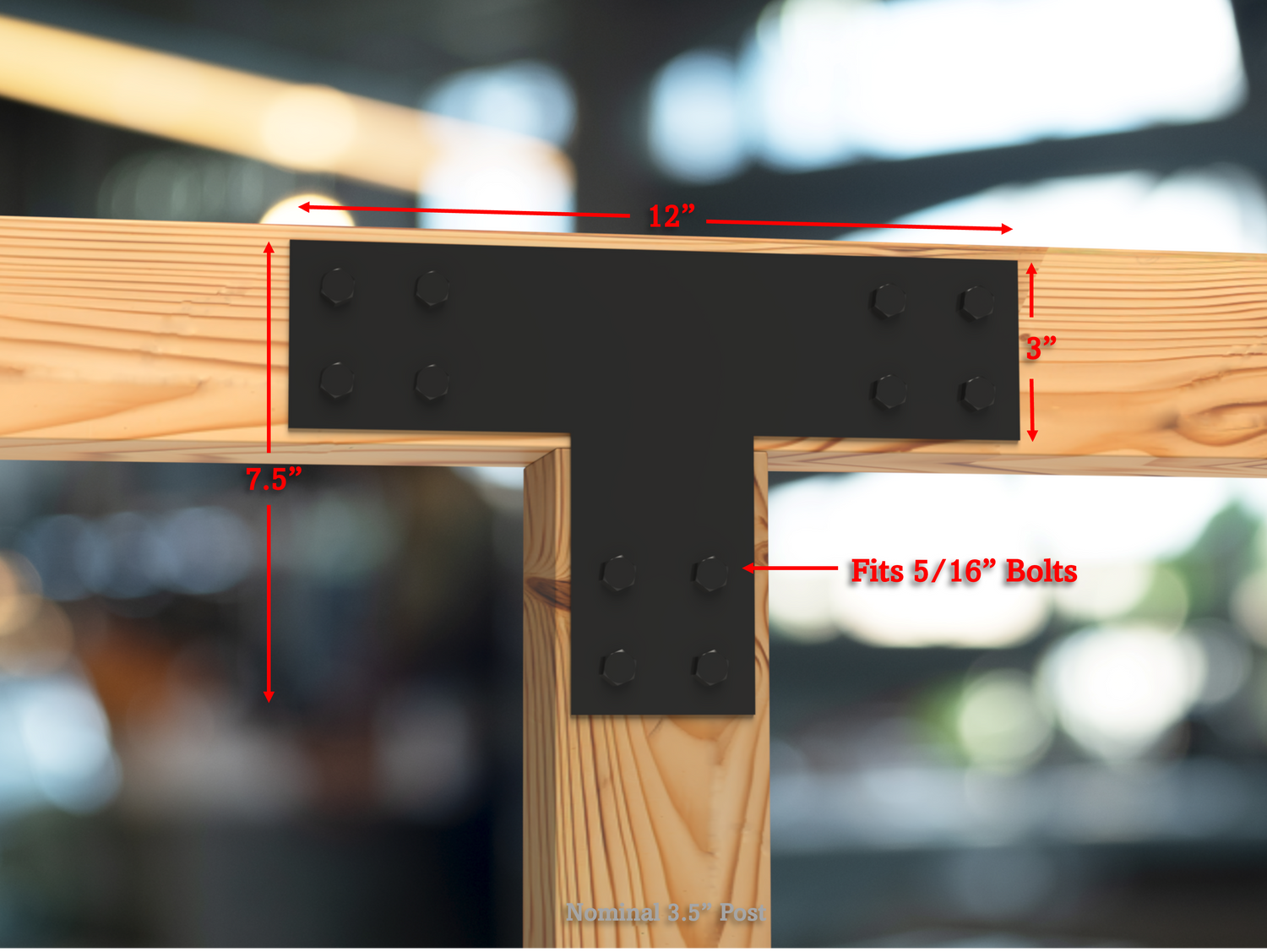 T Bracket - Industrial Style - 4 Inch Lumber - Wood Post Brackets - construction brackets - brackets for post and beam construction - beam supports - post support - timber frame brackets - barndominium brackets - exposed beam brackets