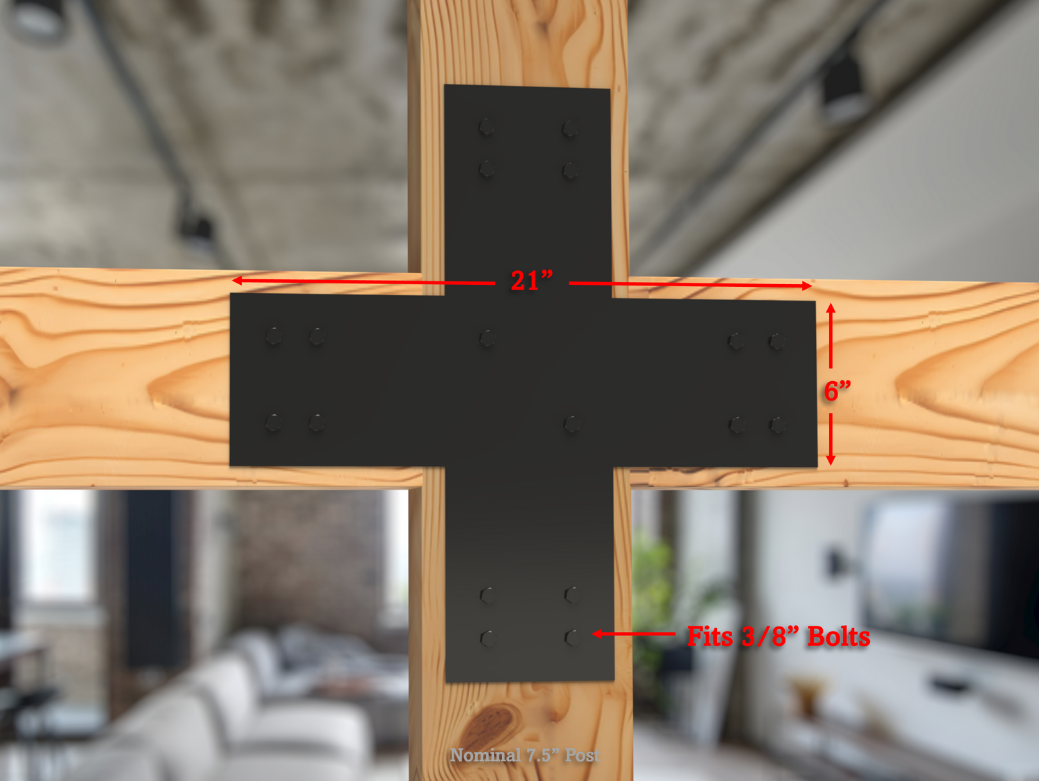 X Bracket - Industrial Style - 8 Inch Lumber - Wood Post Brackets - construction brackets - brackets for post and beam construction - beam supports - post support - timber frame brackets - barndominium brackets - exposed beam brackets