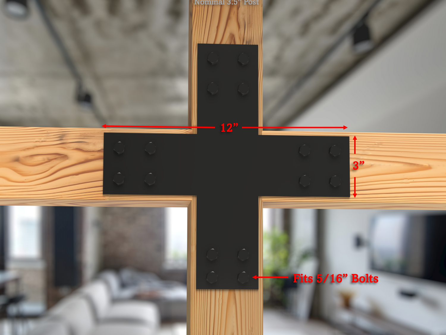 X Bracket - Industrial Style - 4 Inch Lumber - Wood Post Brackets - construction brackets - brackets for post and beam construction - beam supports - post support - timber frame brackets - barndominium brackets - exposed beam brackets