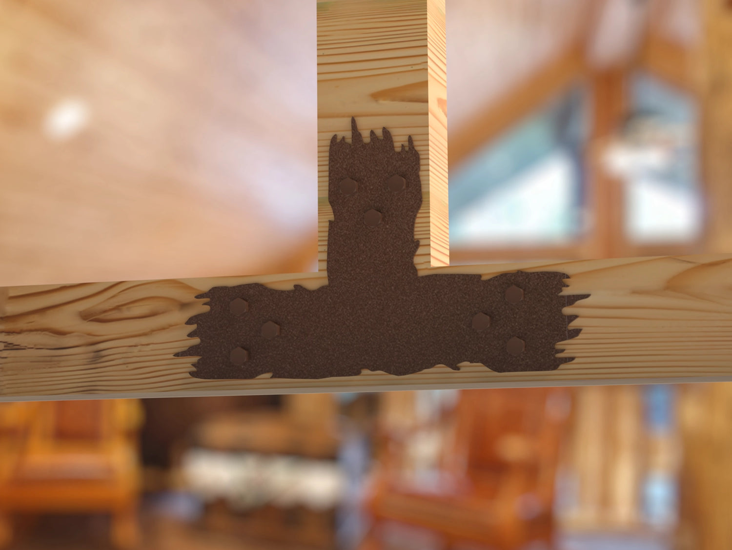 T Bracket - Rough Wood Style - For 6 Inch Lumber - Wood Post Brackets - construction brackets - brackets for post and beam construction - beam supports - post support - timber frame brackets - barndominium brackets - exposed beam brackets