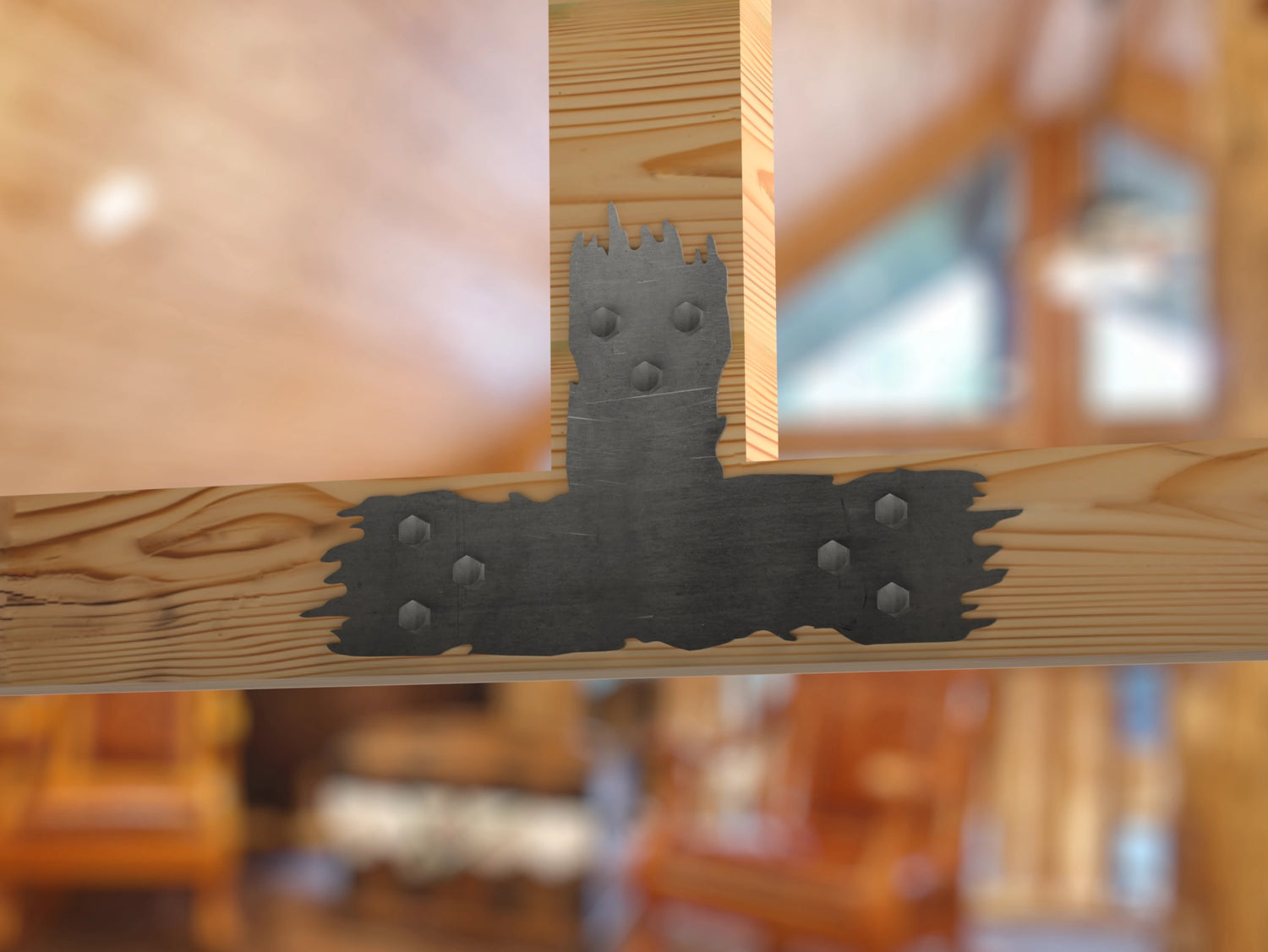 T Bracket - Rough Wood Style - For 6 Inch Lumber - Wood Post Brackets - construction brackets - brackets for post and beam construction - beam supports - post support - timber frame brackets - barndominium brackets - exposed beam brackets