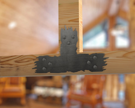 T Bracket - Rough Wood Style - For 6 Inch Lumber - Wood Post Brackets - construction brackets - brackets for post and beam construction - beam supports - post support - timber frame brackets - barndominium brackets - exposed beam brackets