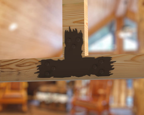 T Bracket - Rough Wood Style - For 6 Inch Lumber - Wood Post Brackets - construction brackets - brackets for post and beam construction - beam supports - post support - timber frame brackets - barndominium brackets - exposed beam brackets
