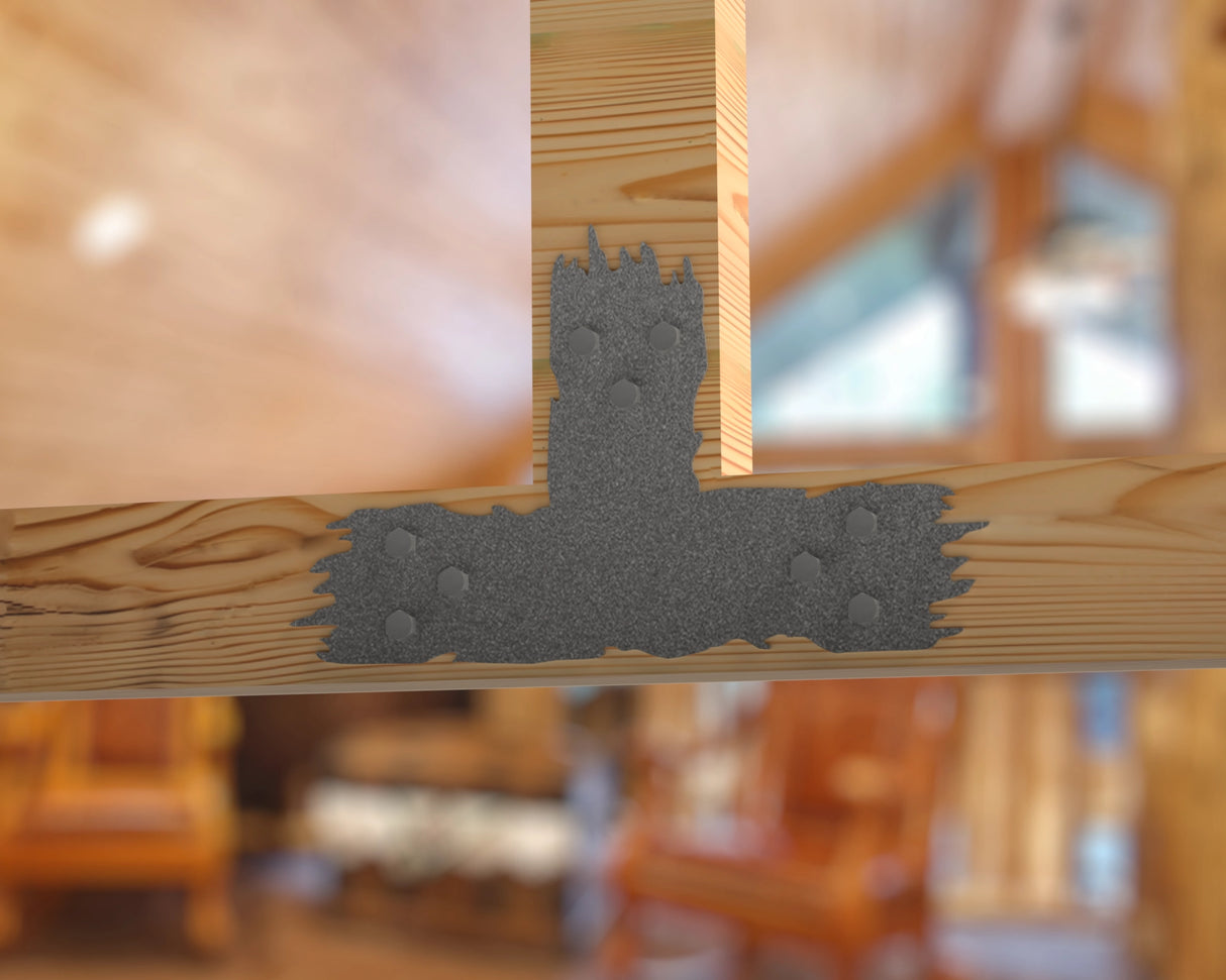 T Bracket - Rough Wood Style - For 6 Inch Lumber - Wood Post Brackets - construction brackets - brackets for post and beam construction - beam supports - post support - timber frame brackets - barndominium brackets - exposed beam brackets
