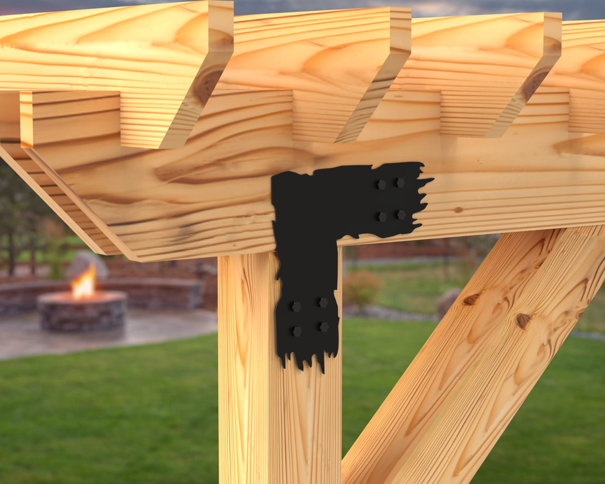 L Bracket - Rough Wood Style - For 8 Inch Lumber - Wood Post Brackets - construction brackets - brackets for post and beam construction - beam supports - post support - timber frame brackets - barndominium brackets - exposed beam brackets