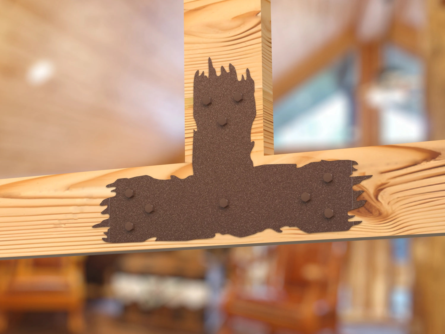 T Bracket - Rough Wood Style - For 8 Inch Lumber - Wood Post Brackets - construction brackets - brackets for post and beam construction - beam supports - post support - timber frame brackets - barndominium brackets - exposed beam brackets