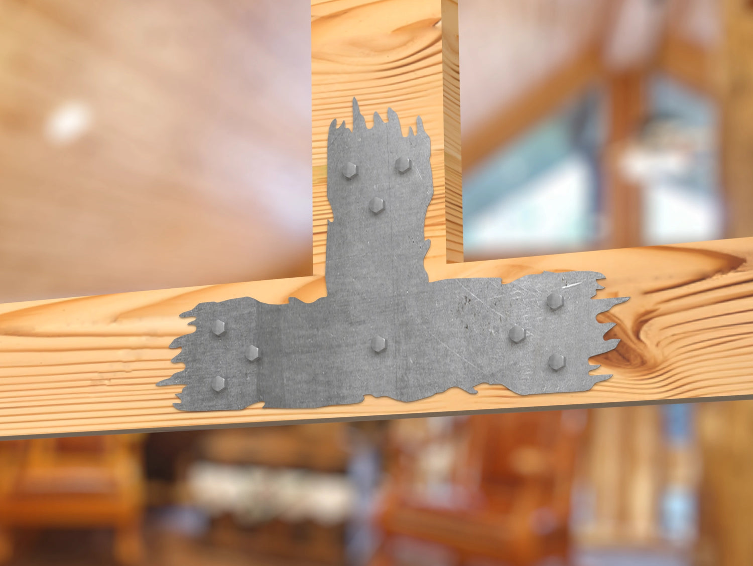 T Bracket - Rough Wood Style - For 8 Inch Lumber - Wood Post Brackets - construction brackets - brackets for post and beam construction - beam supports - post support - timber frame brackets - barndominium brackets - exposed beam brackets