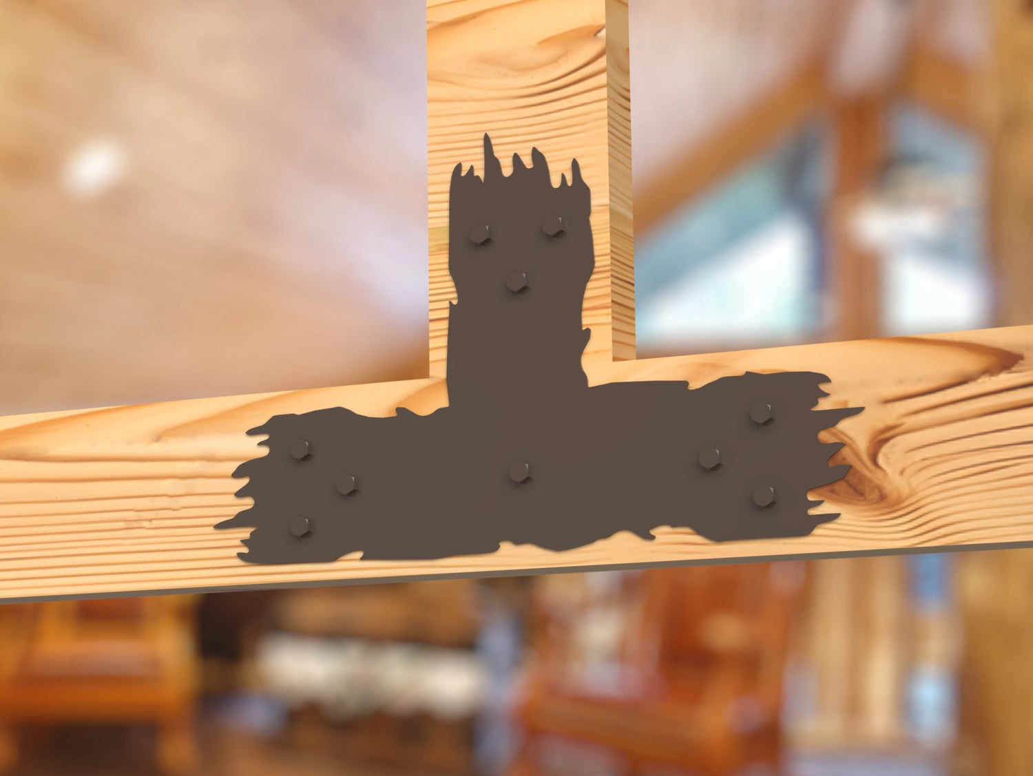 T Bracket - Rough Wood Style - For 8 Inch Lumber - Wood Post Brackets - construction brackets - brackets for post and beam construction - beam supports - post support - timber frame brackets - barndominium brackets - exposed beam brackets